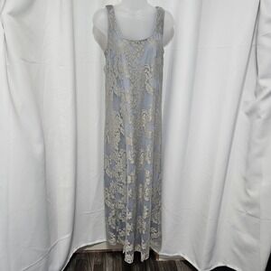 Patra Lilac Silver Metallic Floral Lace Sleeveless Maxi Gown Dress Womens 10